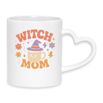 Hexe Mama Halloween Kostüm Lustiger Spruch - Tasse mit Herzhenkel - Weiß - Rechts