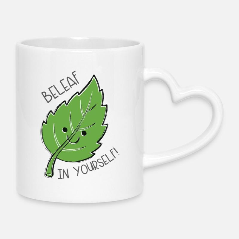 Leaves in Yourself - Mug with Heart-Shaped Handle - white