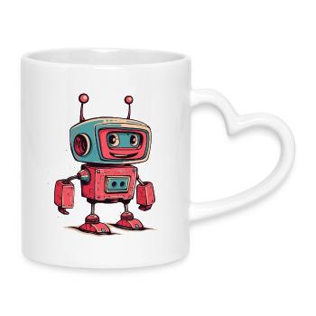 Retro Roboter Cartoon - Tasse mit Herzhenkel - Weiß - Rechts