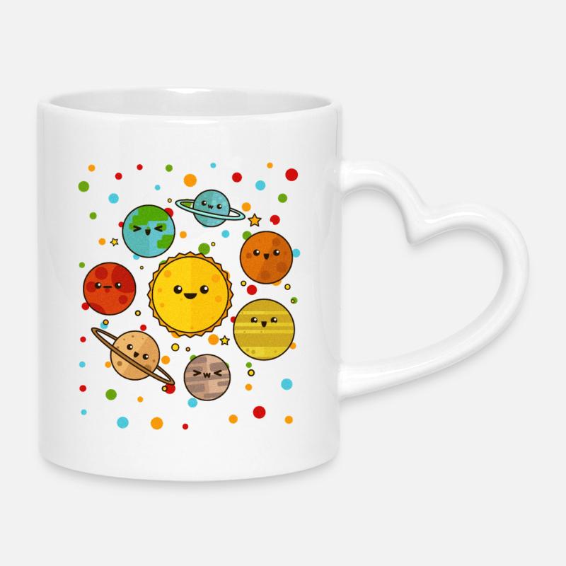 Fleckiges Sonnensystem-T-Shirt - Tasse mit Herzhenkel - Weiß
