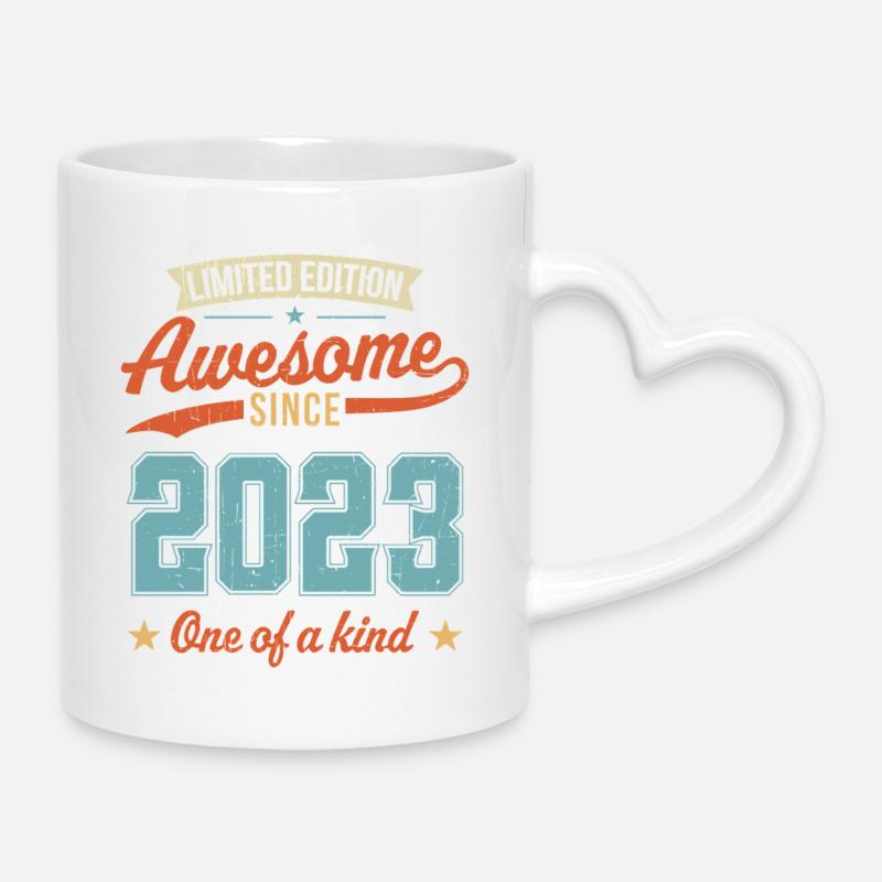 Awesome Since 2023 - Mug with Heart-Shaped Handle - white