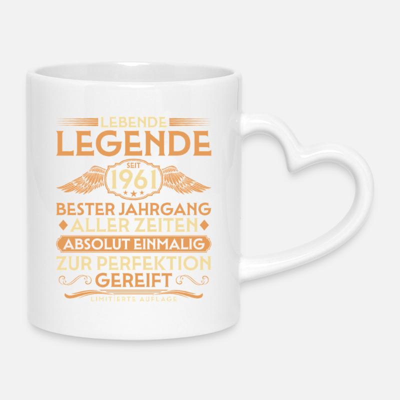65ème Anniversaire - Légende depuis 1961 Millésime - Mug avec anse en forme de cœur - blanc
