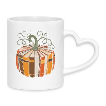 Bücherkürbis für Leseratten Kürbis Bücher - Tasse mit Herzhenkel - Weiß - Rechts