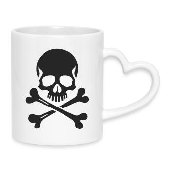Klassischer Jolly Roger Totenschädel - Tasse mit Herzhenkel - Weiß - Rechts