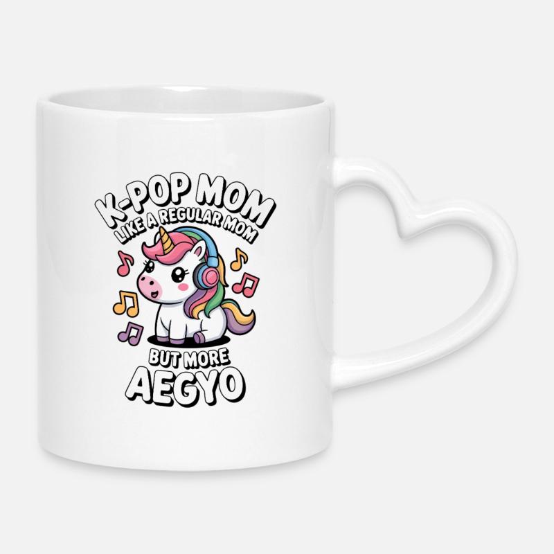 K-Pop Mom Funny Korea Music Aegyo - Mug with Heart-Shaped Handle - white