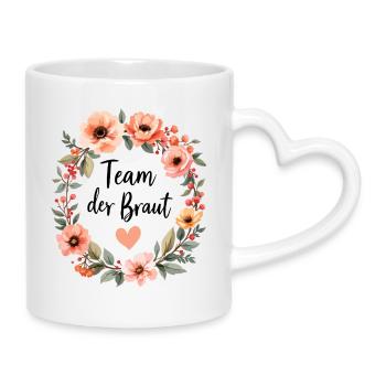 Team of the Bride – Floral Wreath Shirt - Mug with Heart-Shaped Handle - white - Right