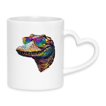 Kaiman Krokodil Alligator Reptilien Kroko Kaimane - Tasse mit Herzhenkel - Weiß - Rechts