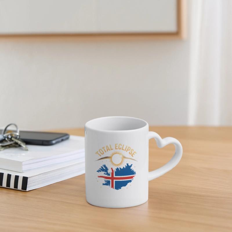 Total Solar Eclipse Iceland 2026 Mug with Heart-Shaped Handle