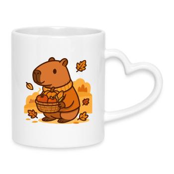 Capybara Harvest – Herbstliche Gemütlichkeit - Tasse mit Herzhenkel - Weiß - Rechts