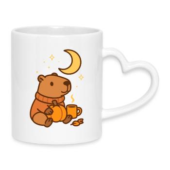 Capybara mit Kürbis – Cozy Autumn Vibes - Tasse mit Herzhenkel - Weiß - Rechts