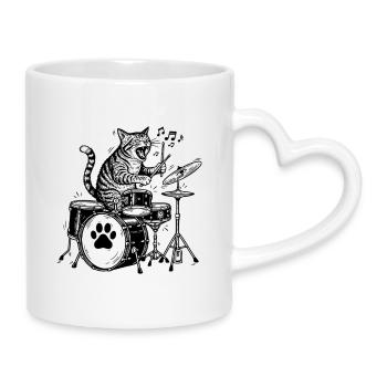 Trommeln Katze Musik Kunst Schlagzeuger Katze - Tasse mit Herzhenkel - Weiß - Rechts