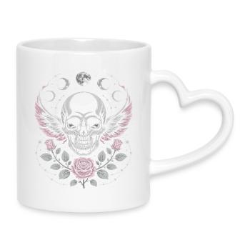 Gothic Totenschädel mit Mondphasen und Rosen Design - Tasse mit Herzhenkel - Weiß - Rechts