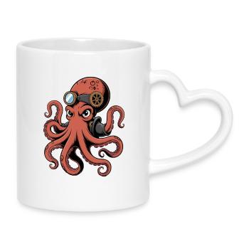 Oktopus Im Steampunk Stil Mit Monokel - Tasse mit Herzhenkel - Weiß - Rechts