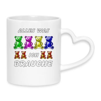 ALLES WAS ICH BRAUCHE GUMMIBÄREN - Tasse mit Herzhenkel - Weiß - Rechts