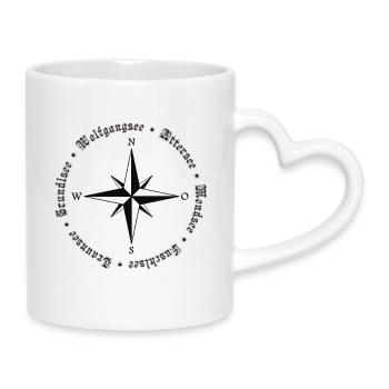 Salzkammergut Kompass 6 Seen Design - Tasse mit Herzhenkel - Weiß - Rechts