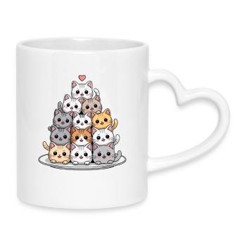 Cute Cat Stack With Heart Cartoon - Mug with Heart-Shaped Handle - white - Right