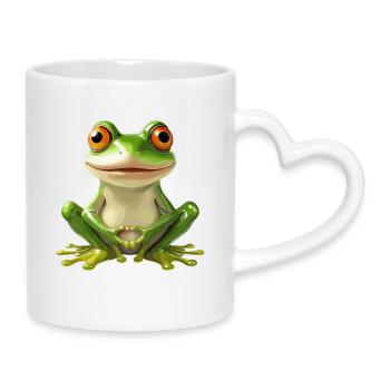 Cheerful frog with big eyes - - Mug with Heart-Shaped Handle - white - Right