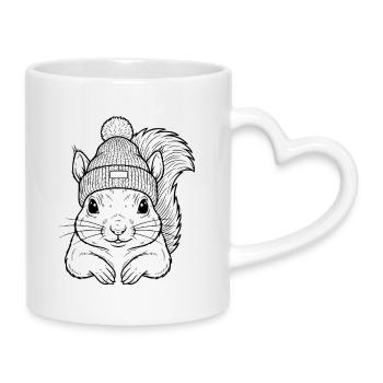 Süßes Eichhörnchen mit Mütze - Tasse mit Herzhenkel - Weiß - Rechts