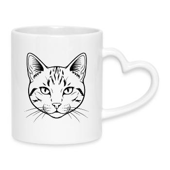 Minimalistischer Katzenkopf - Tasse mit Herzhenkel - Weiß - Rechts