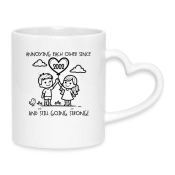 Anniversary of mutual harassment since 2002 - Mug with Heart-Shaped Handle - white - Right