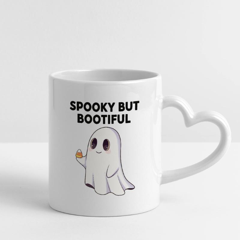 Spooky But Bootiful Cute Ghost Holding Candy Corn  Mug with Heart-Shaped Handle