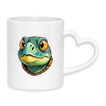 Cheerful Cartoon Turtle - Mug with Heart-Shaped Handle - white - Right