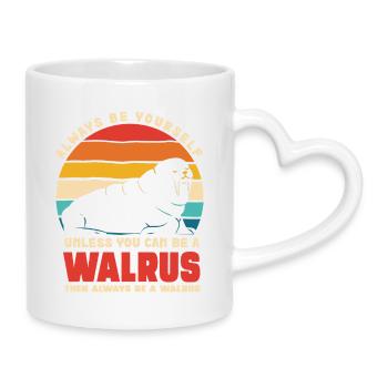 Walrus Self-Confidence Retro - Mug with Heart-Shaped Handle - white - Right