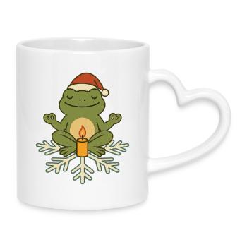 Christmas Frog Meditates – Cozy Xmas Frog - Mug with Heart-Shaped Handle - white - Right