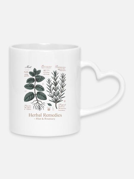 Heilpflanzen – Minze & Rosmarin - Tasse mit Herzhenkel - Weiß
