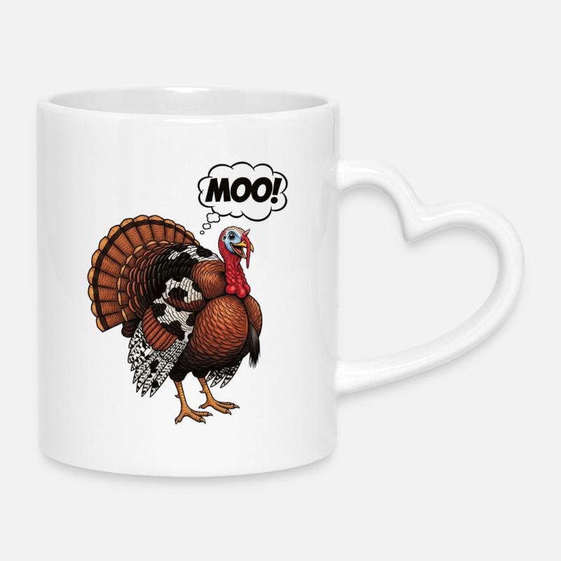 Turkey Moo Thanksgiving Noël - Mug avec anse en forme de cœur - blanc