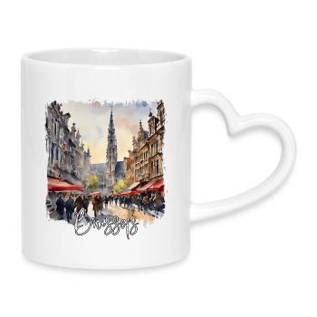 Watercolor of Brussels, Brussels Belgium - Mug with Heart-Shaped Handle - white - Right