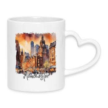 Aquarelle de Manchester, Manchester Angleterre - Mug avec anse en forme de cœur - blanc - Droite