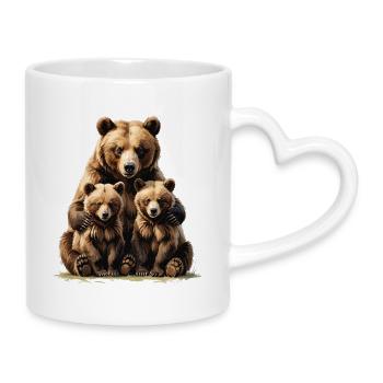 Bärenfamilie: Mutter mit Jungen - Tasse mit Herzhenkel - Weiß - Rechts