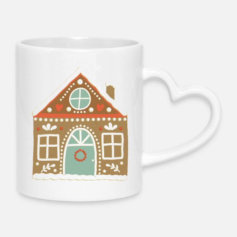 Gingerbread House Charm. Christmas. Cookie  - Mug with Heart-Shaped Handle - white