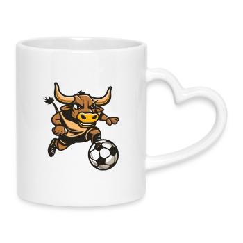 Stier Fußballheld im Sprint - Tasse mit Herzhenkel - Weiß - Rechts
