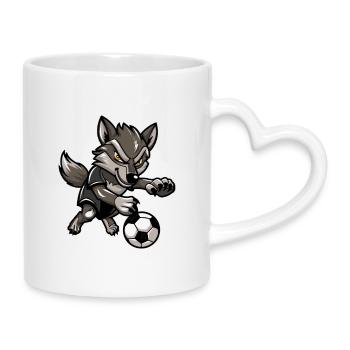 Wolfsoccer Animierter Wolf - Tasse mit Herzhenkel - Weiß - Rechts