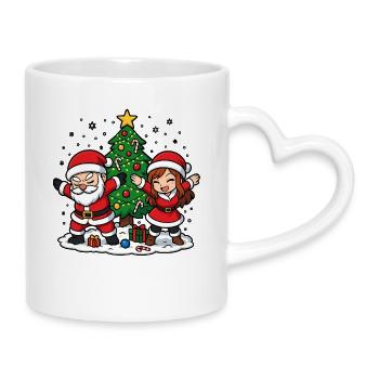 Dabbing Santa & Mrs. Claus at the Christmas Tree - Mug with Heart-Shaped Handle - white - Right
