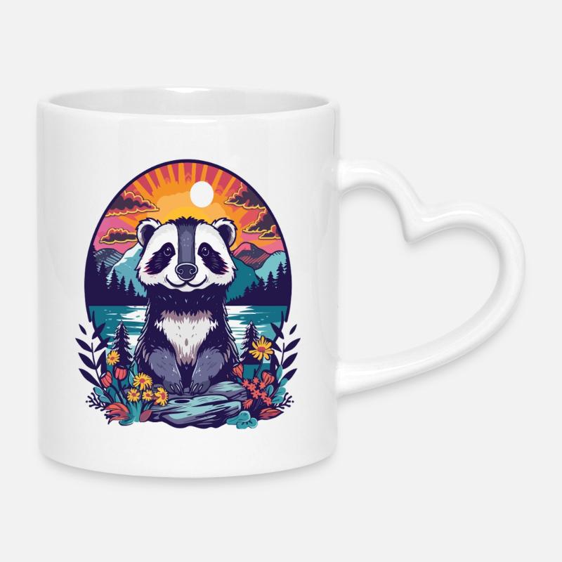 Panda Sunset Forest Illustration - Mug with Heart-Shaped Handle - white