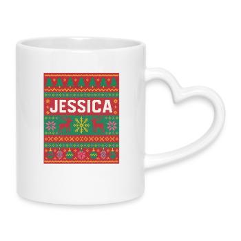 Festive Name Jessica Ugly Chrismas Style, Xmas  - Mug with Heart-Shaped Handle - white - Right