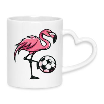 Flamingo Fußball Comic - Tasse mit Herzhenkel - Weiß - Rechts