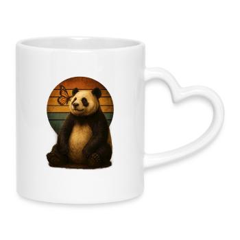 Panda Schmetterling Retro Tierfreunde - Tasse mit Herzhenkel - Weiß - Rechts