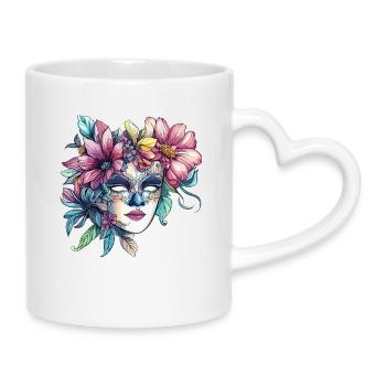 Floral mask in masquerade ball style - Mug with Heart-Shaped Handle - white - Right