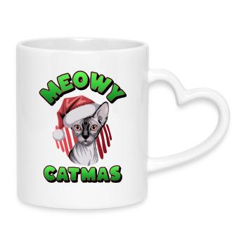 Christmas Sphynx Cat Santa  - Mug with Heart-Shaped Handle - white - Right