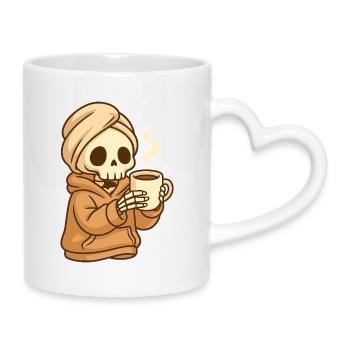 Cozy Coffee Skeleton – Wellness Vibe - Mug with Heart-Shaped Handle - white - Right