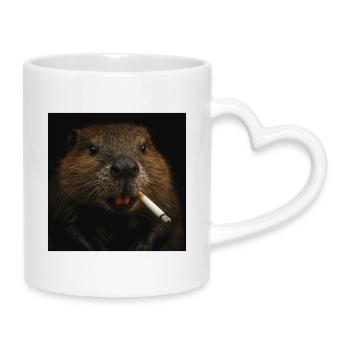 Smoking Beaver - Tasse mit Herzhenkel - Weiß - Rechts