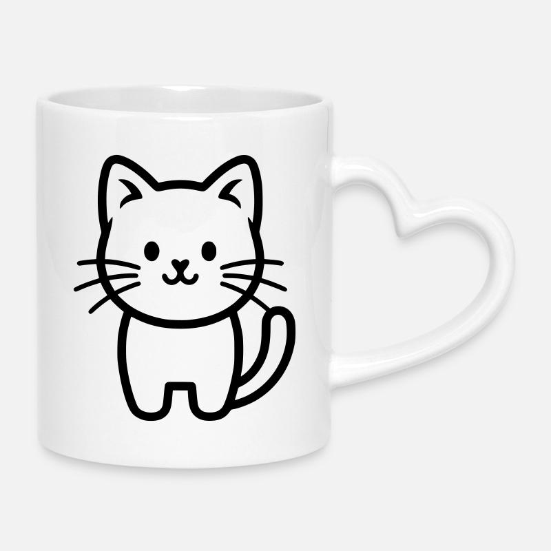 Cute stylized little cat - Mug with Heart-Shaped Handle - white