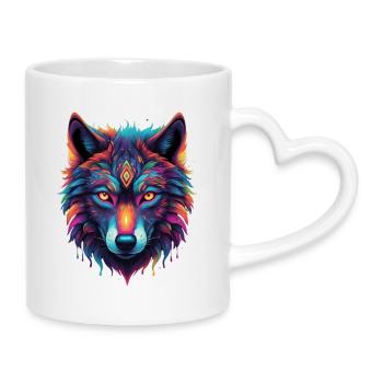 Explosion de couleurs du motif du cœur du loup néon - Mug avec anse en forme de cœur - blanc - Droite