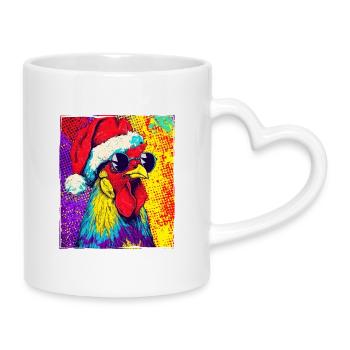 Portrait de Noël du Coq - Mug avec anse en forme de cœur - blanc - Droite