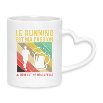 Running Passion Bière Récompense Humour Course - Mug avec anse en forme de cœur - blanc - Droite