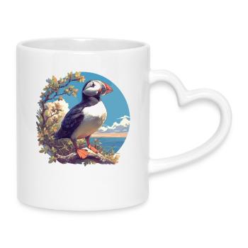Puffin Papageientaucher - Tasse mit Herzhenkel - Weiß - Rechts